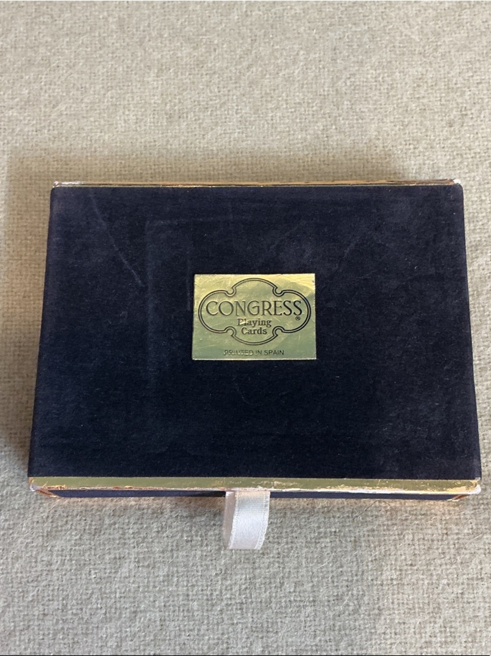 Congress Velvet Playing Card Box in Black with Gold Plaque